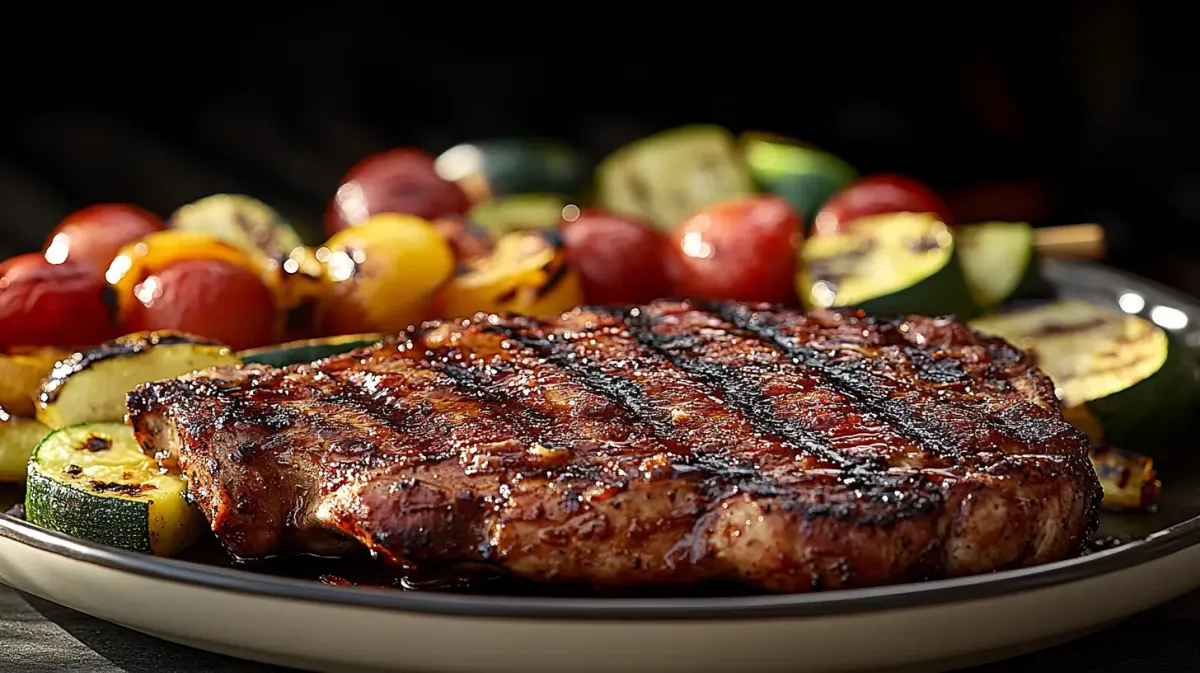BBQ Pork Chops with Grilled Veggie Skewers