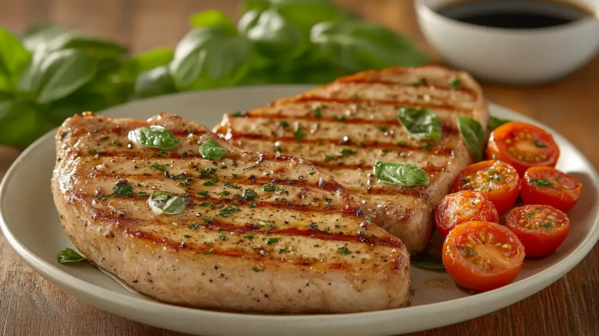 Balsamic Glazed Grilled Pork Chops with Cherry Tomatoes