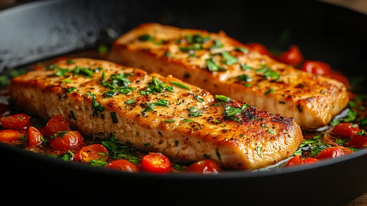 Garlic Basil Pork Chops with Cherry Tomatoes