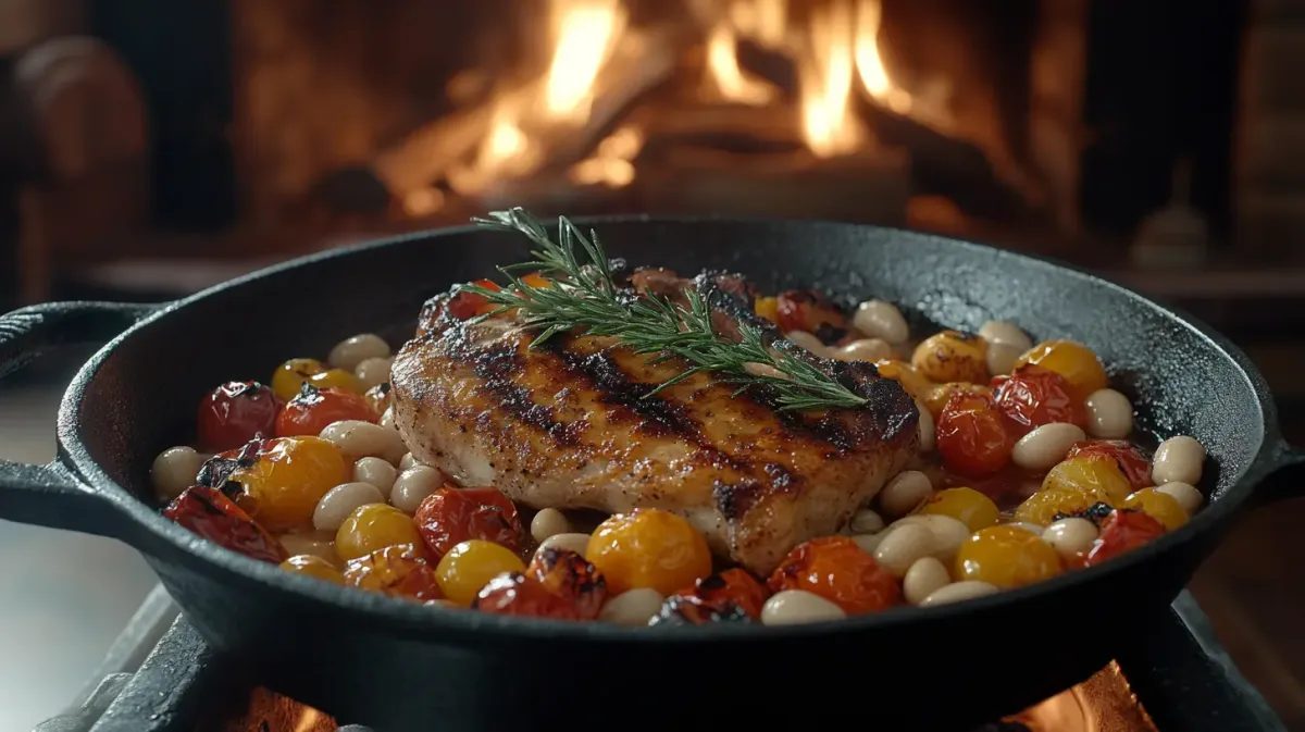 High-Protein Pork Chops with White Beans and Roasted Tomatoes