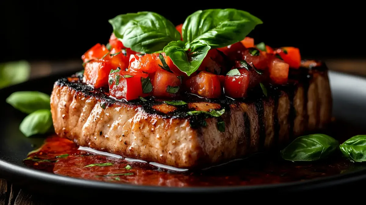 Low Carb Pork Chops with Tomato Basil Topping