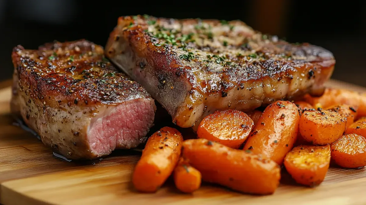 Spicy Balsamic Pork Chops with Roasted Carrots