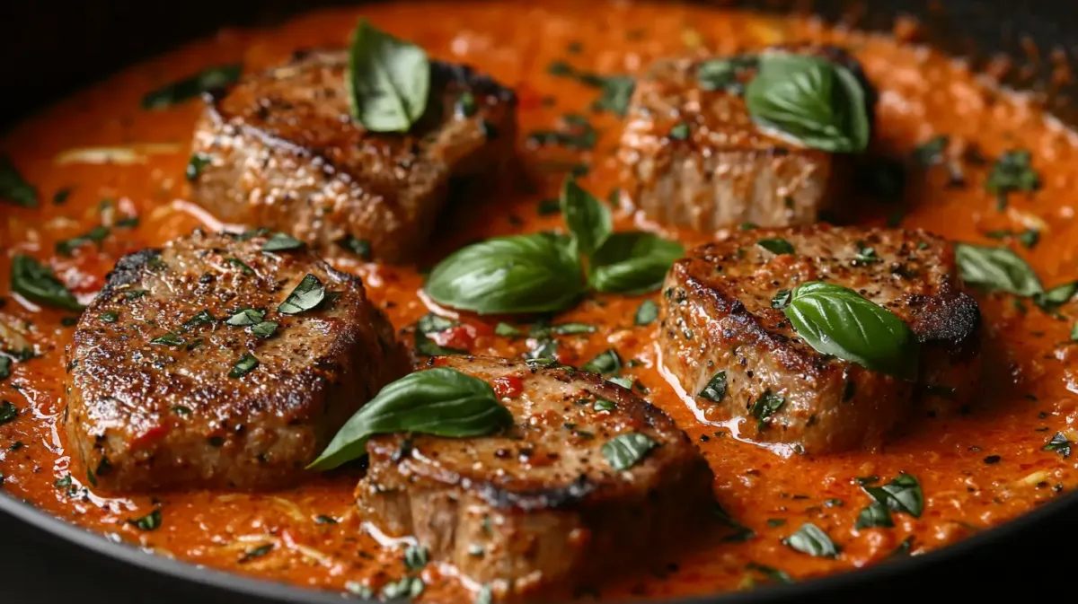 Whole30 Pork Chops with Tomato Basil Sauce and Zoodles