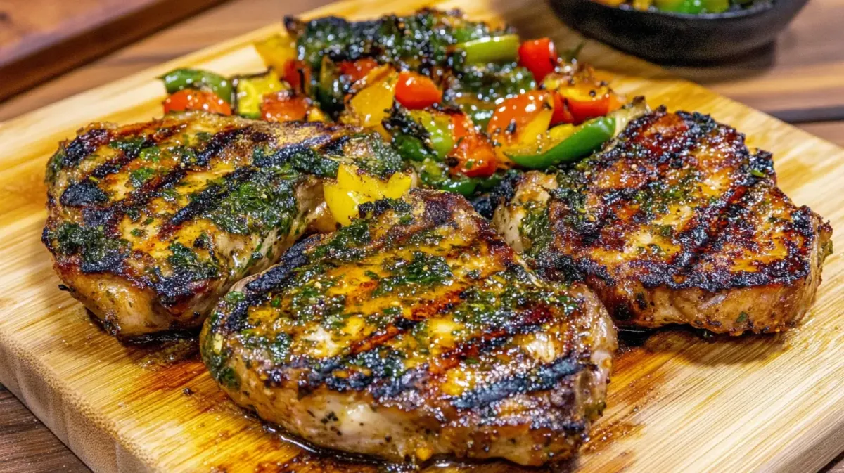 Juicy Honey Mustard Grilled Pork Chops on a Charcoal Grill
