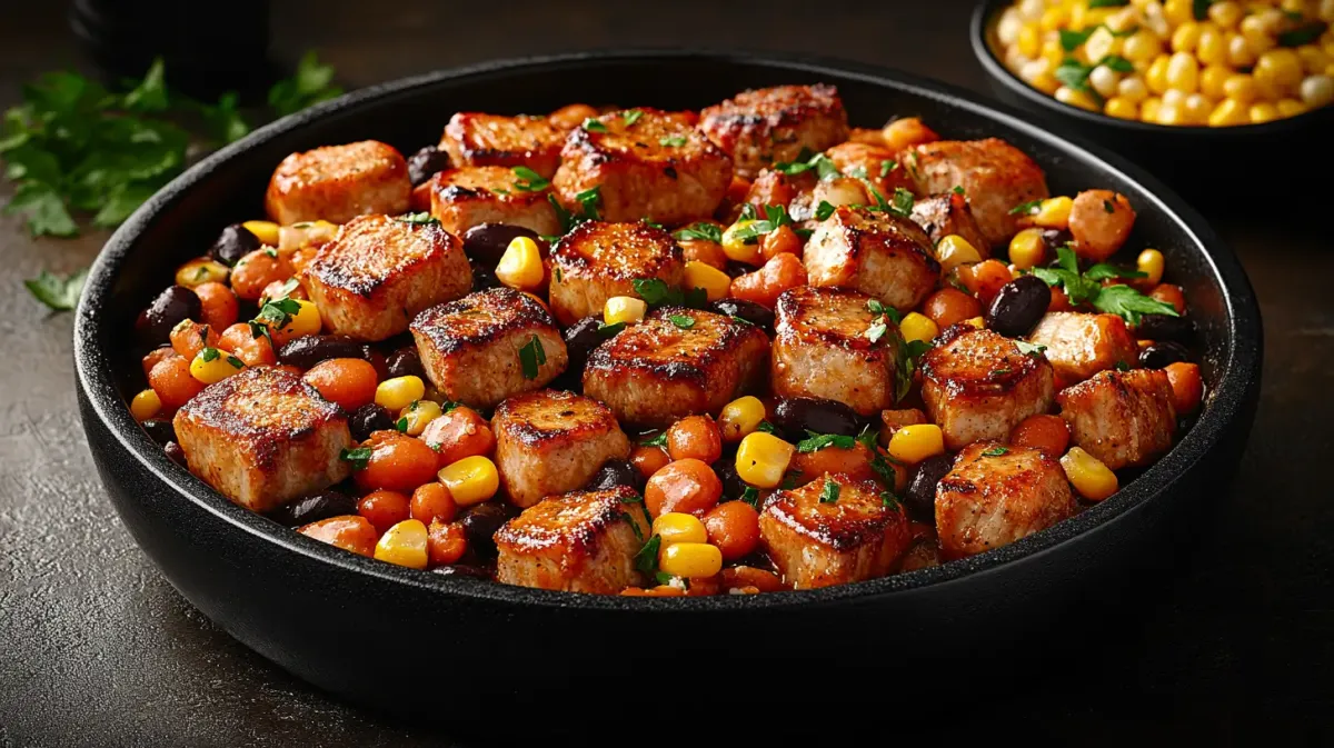 Crock Pot Pork Chops with Mexican Beans and Corn