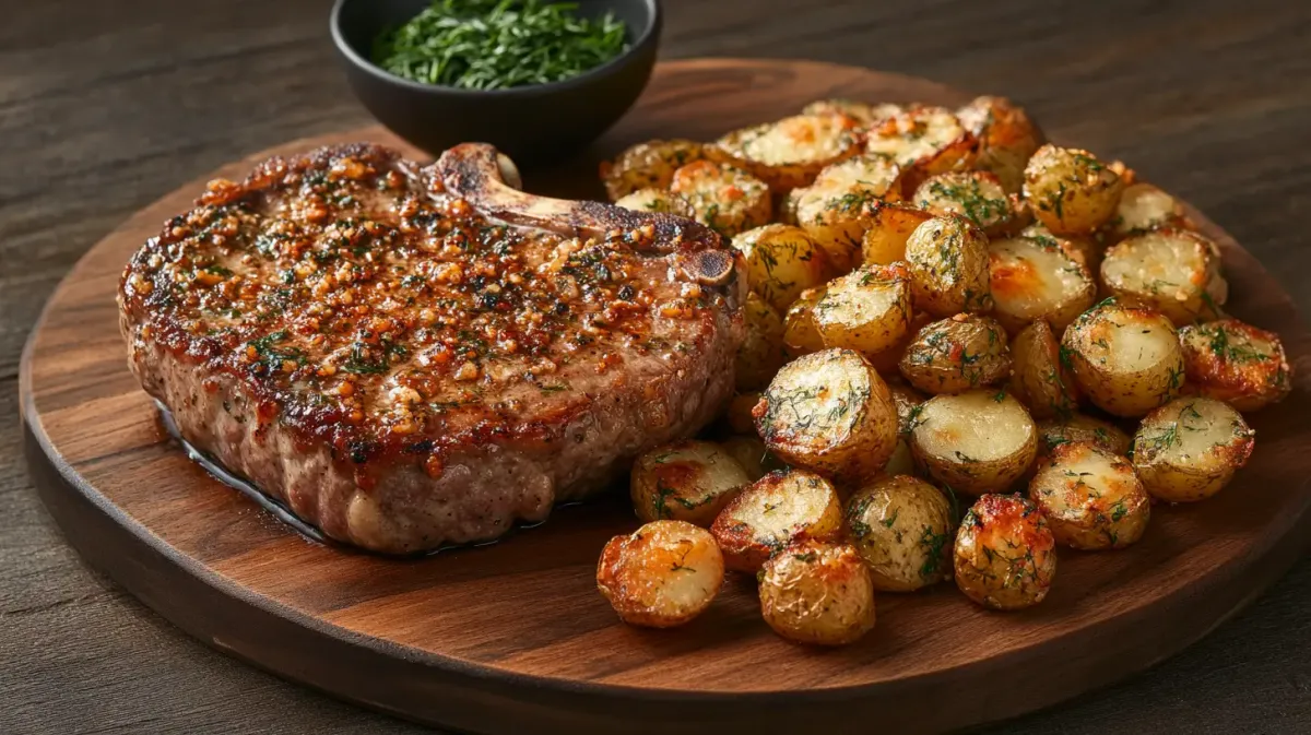 German Pork Chops with Garlic Butter and Dill Potatoes