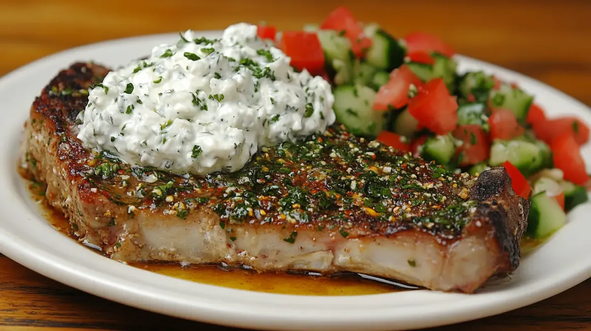 Greek-Style Pork Chops with Tzatziki and Cucumber Salad