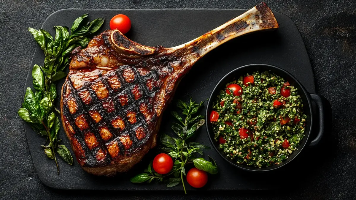 Grilled Pork Chops with Tabbouleh and Tahini Sauce