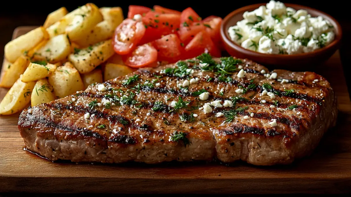 Pork Chops with Grape Tomatoes, Feta, and Dill