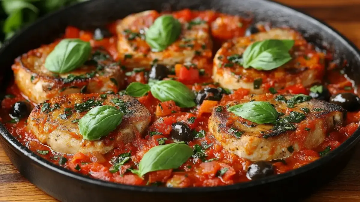 Pork Chops with Puttanesca Sauce and Olives