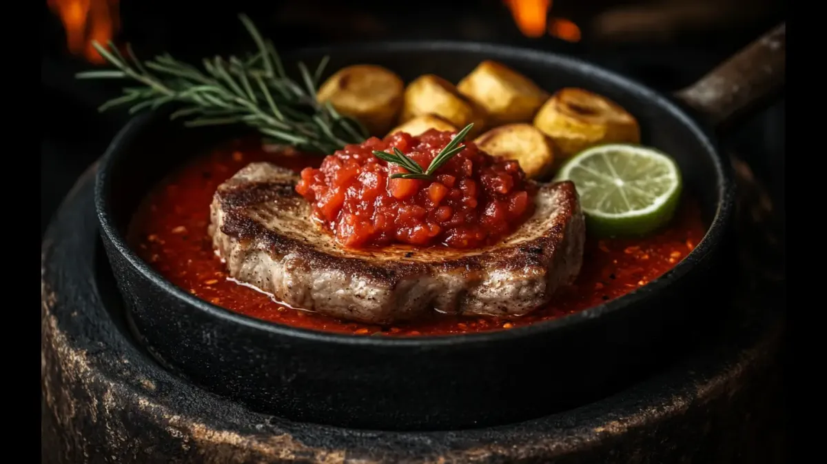 Pork Chops with Salsa Roja and Lime Wedges
