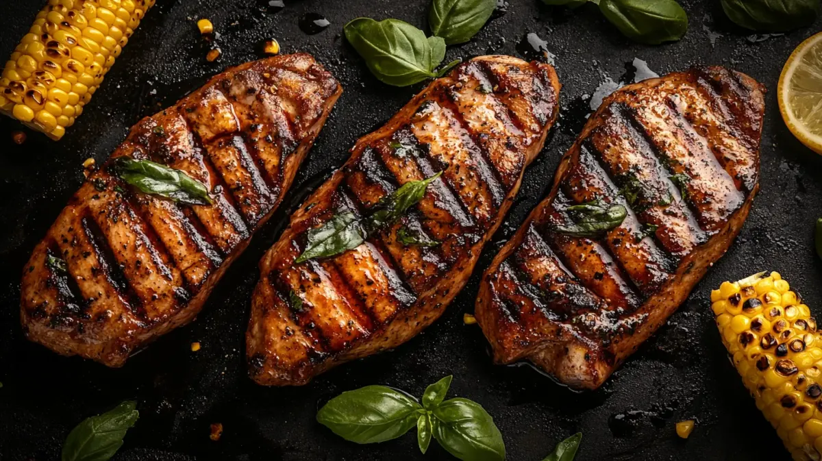 Pork Chops with Sweet Soy Marinade and Grilled Baby Corn
