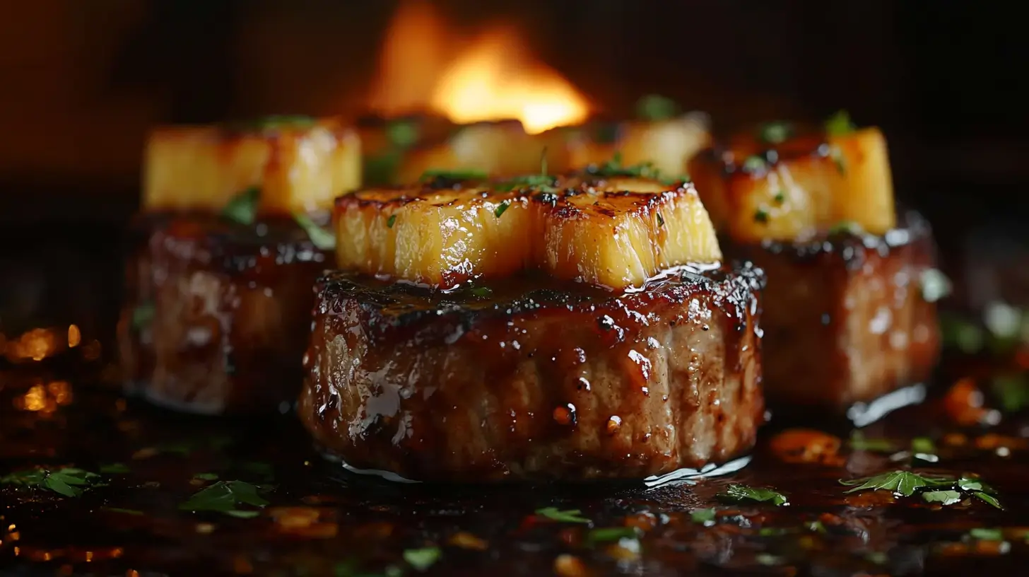 BBQ Pork Chops with Pineapple Slices and Cilantro