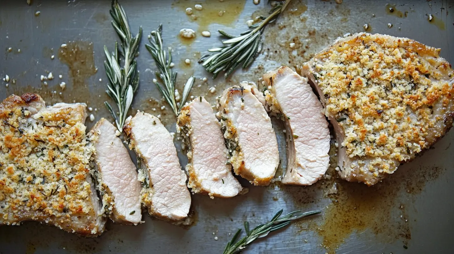 Baked Pork Sirloin Chops with Parmesan Crust and Herbs