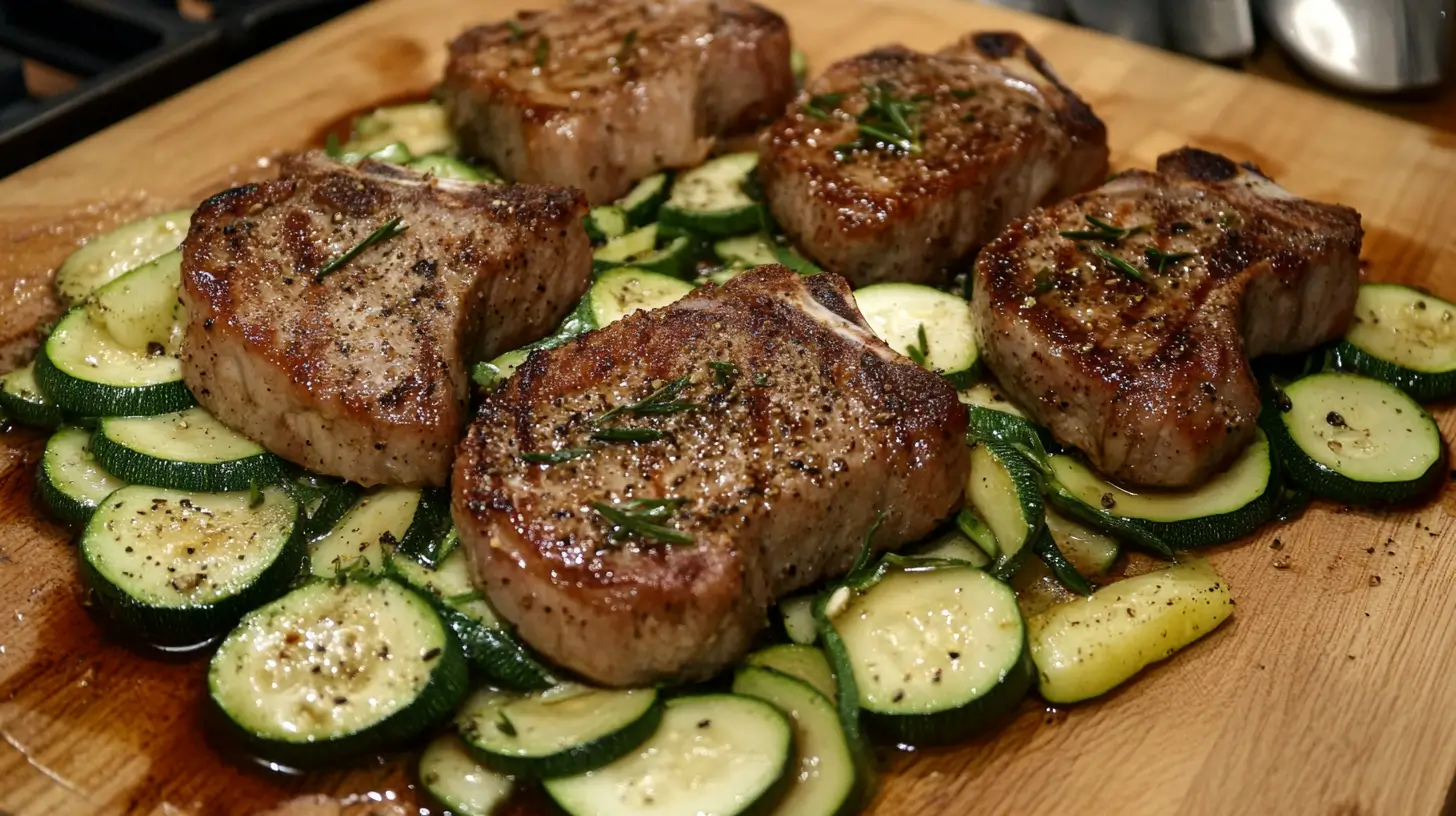 Boneless Pork Chops with Lemon Pepper and Zucchini