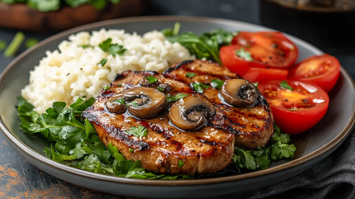 Gluten-Free Pork Chops with Cream of Mushroom and Cauliflower Rice