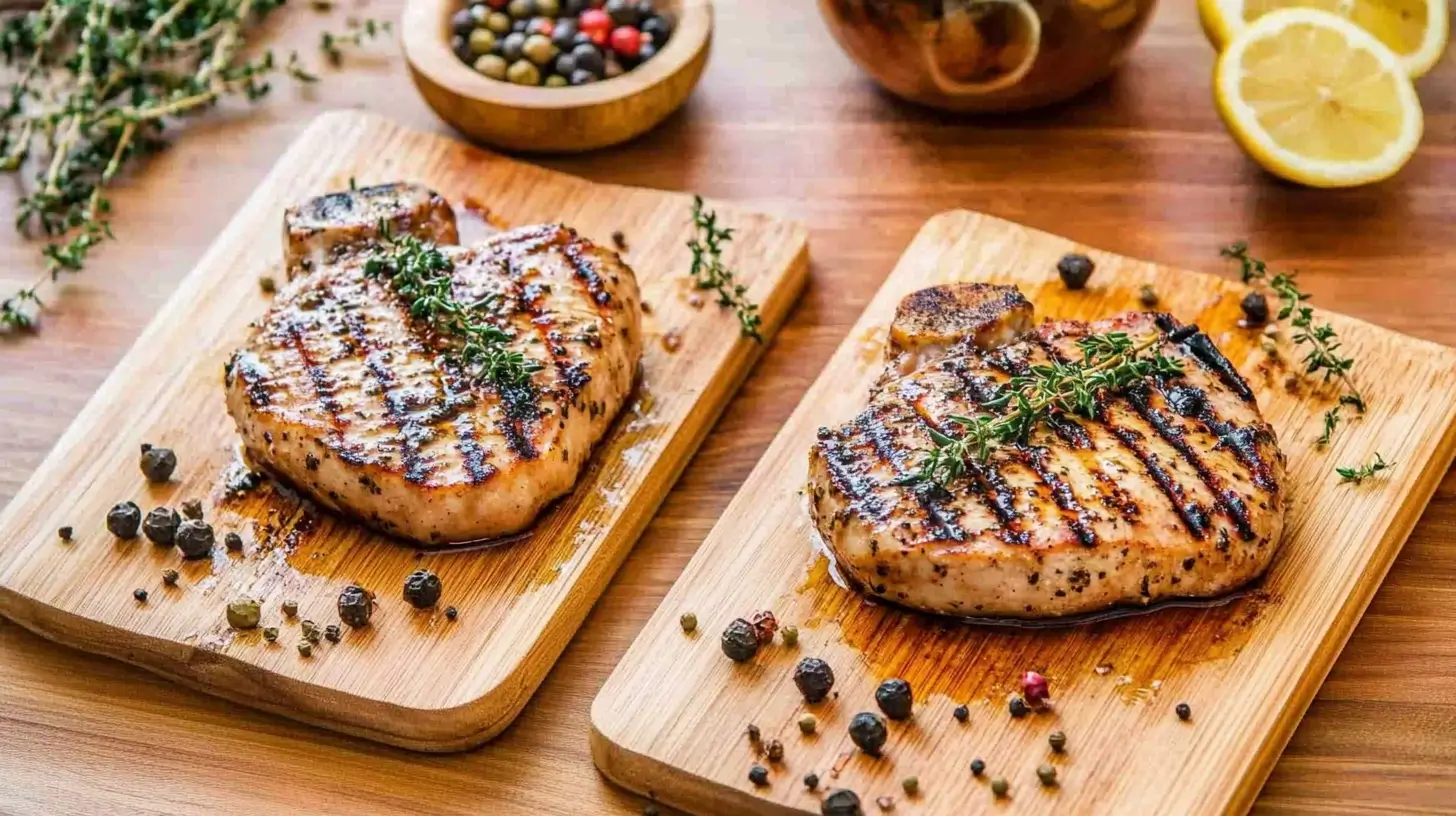 Grilled Pork Chops with a zesty Worcestershire marinade