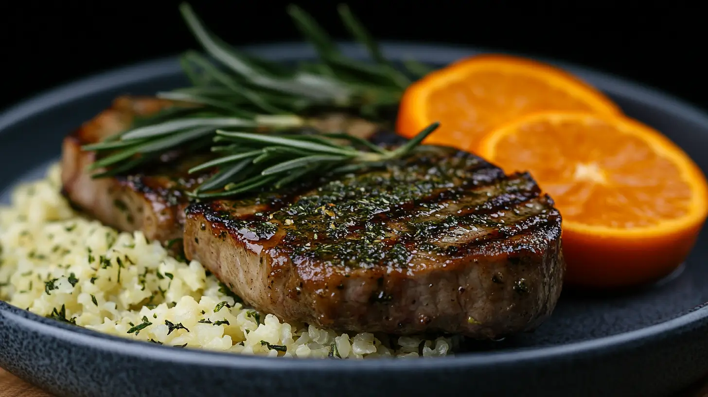 Paleo Pork Chops with Garlic Ghee and Cauliflower Rice