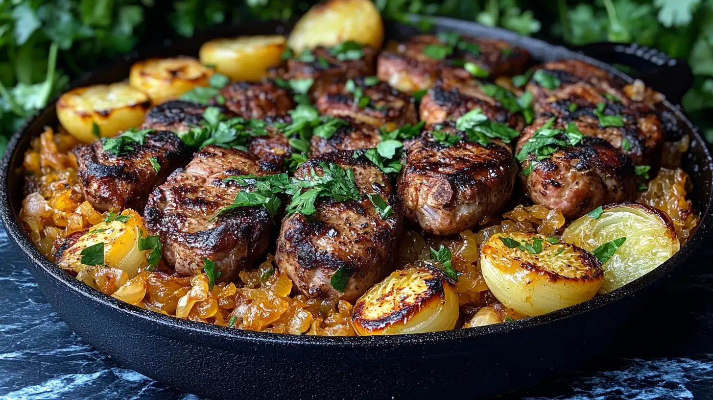 Pan-Seared Pork Chops and Sauerkraut with Roasted Garlic