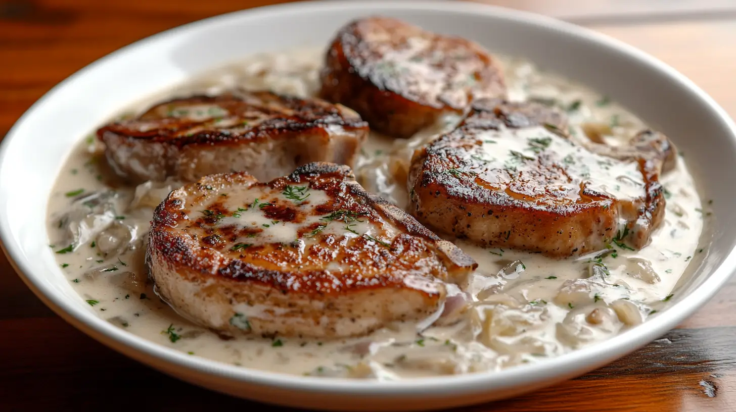 Pork Chops and Sauerkraut with Sour Cream Dill Sauce