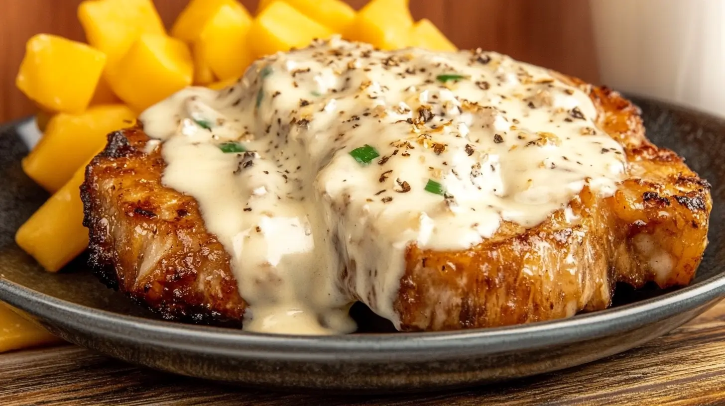 Pork Chops with Cheddar and Garlic Sauce