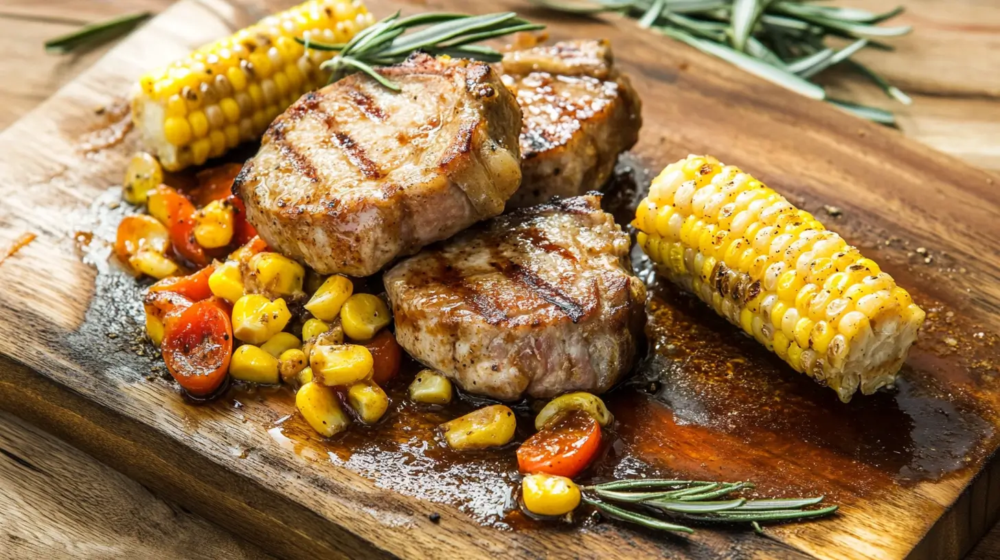 Pork Chops with Corn on the Cob and BBQ Sauce