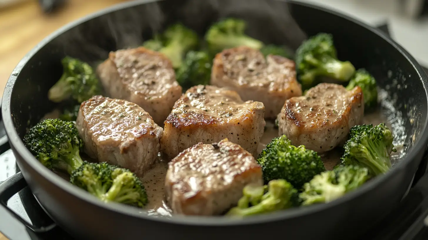 Pork Chops with Creamy Dijon Gravy and Broccoli