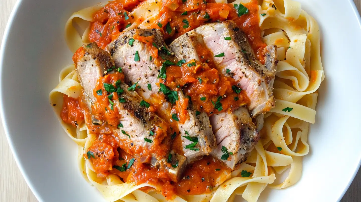 Pork Chops with Creamy Tomato Basil and Pasta