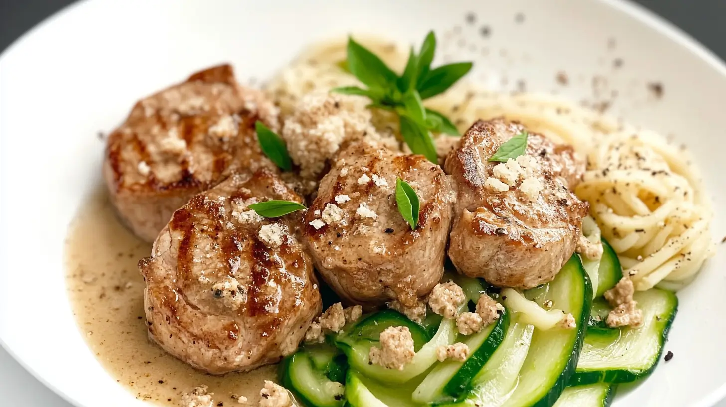 Pork Chops with Garlic Parmesan Gravy and Zoodles