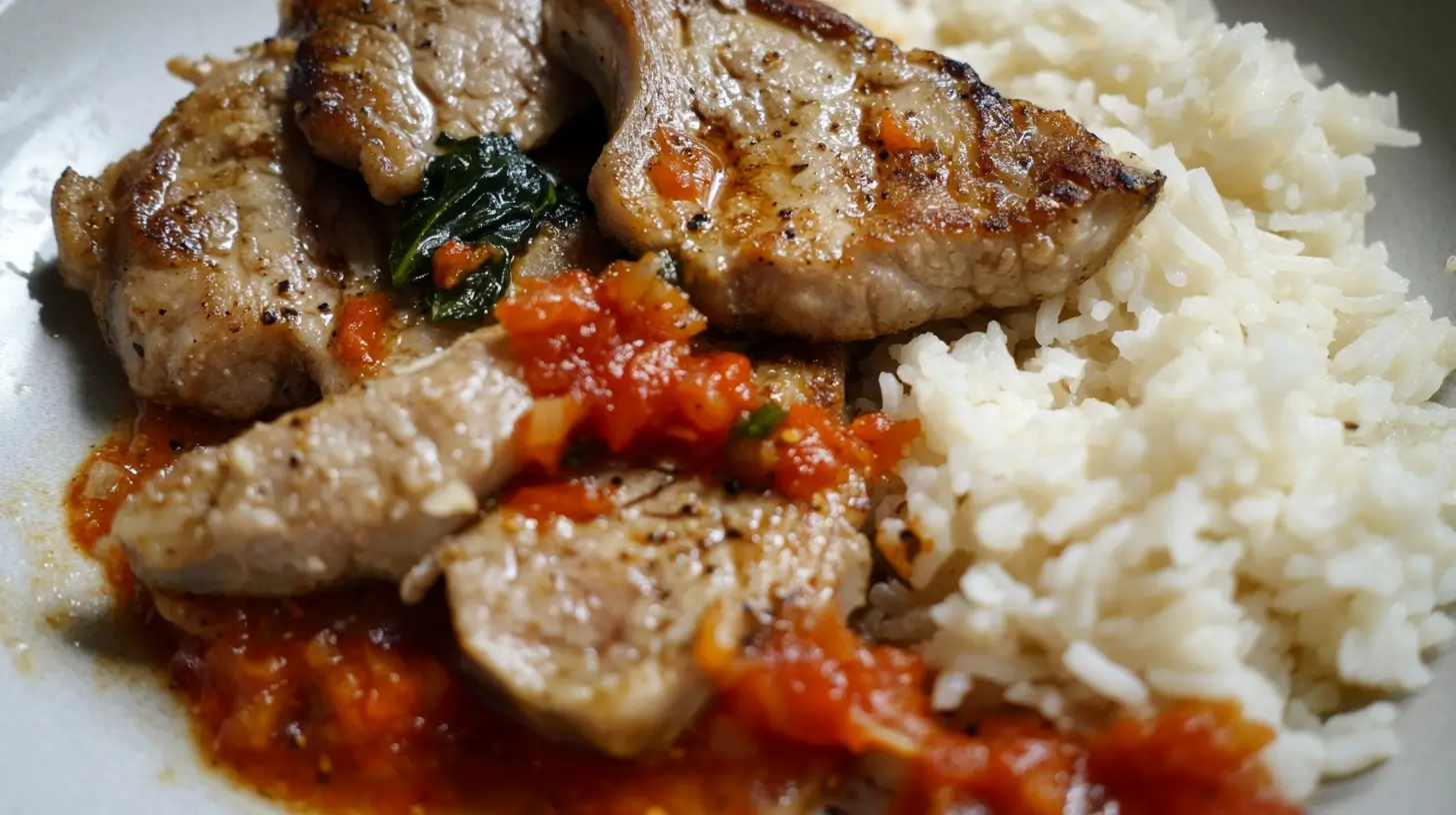 Pork Loin Chops with Sweet Chili Sauce and Jasmine Rice