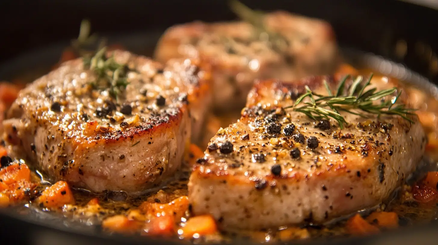 Skillet Pork Chops with Peppercorn Gravy