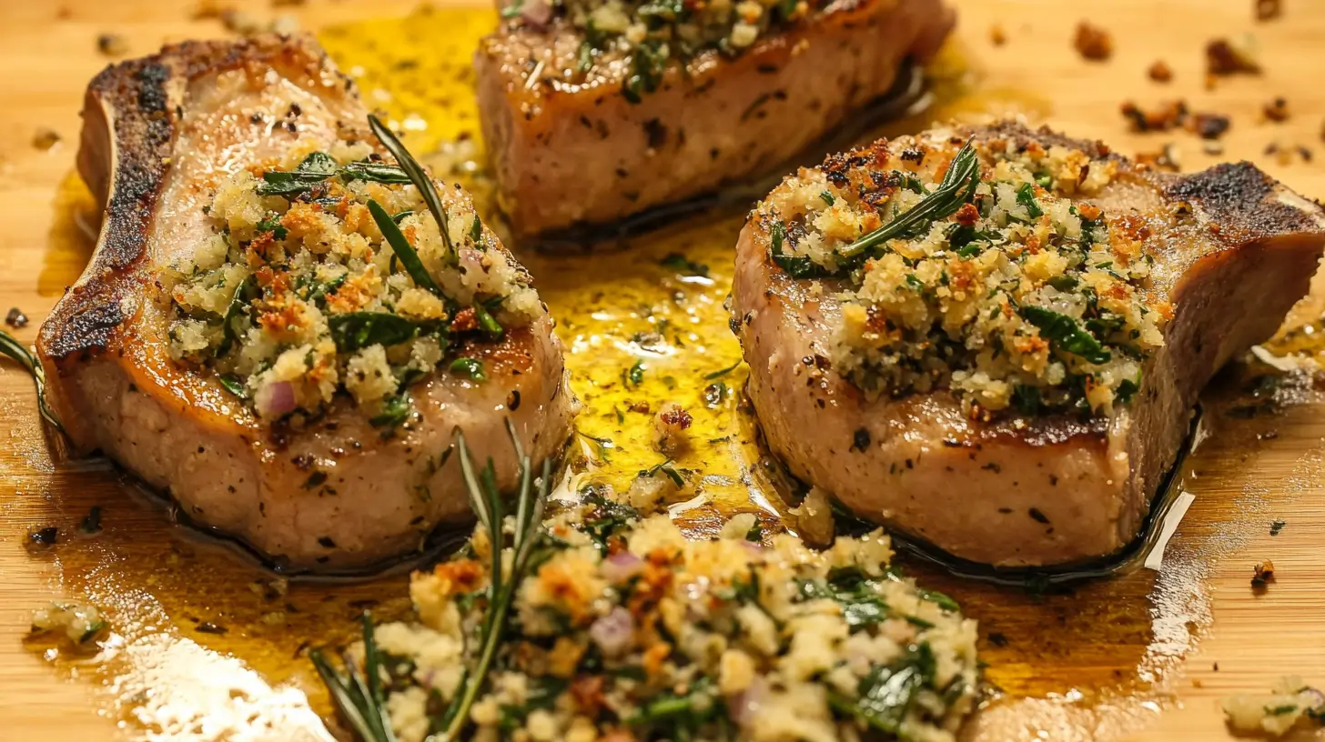 Stuffed Pork Chops with Garlic Butter and Herb Stuffing
