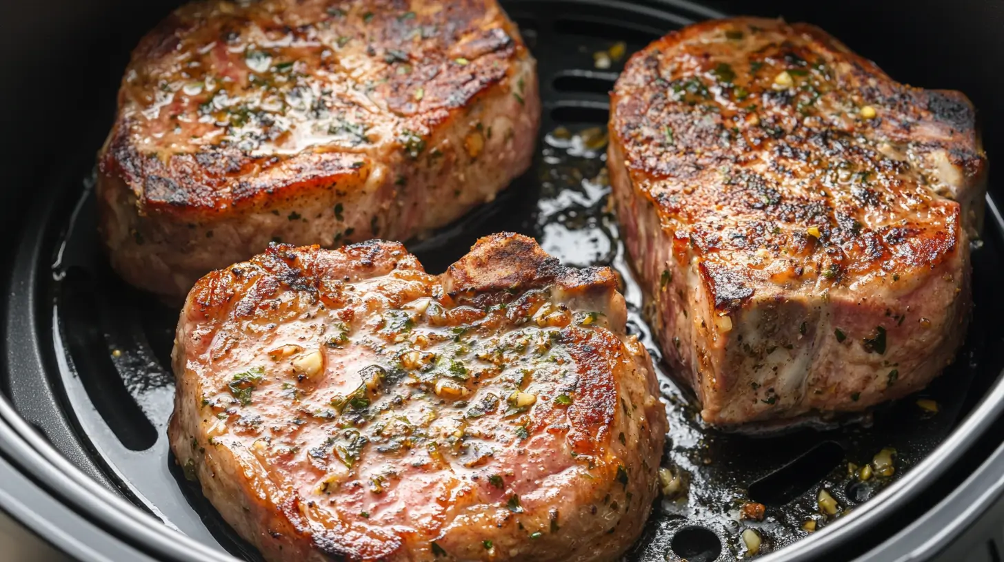 Thick Cut Pork Chops in an Air Fryer with a Garlic Marinade