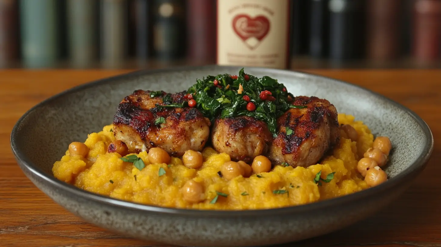 Heart-Healthy Pork Chops with Smashed Chickpeas and Greens