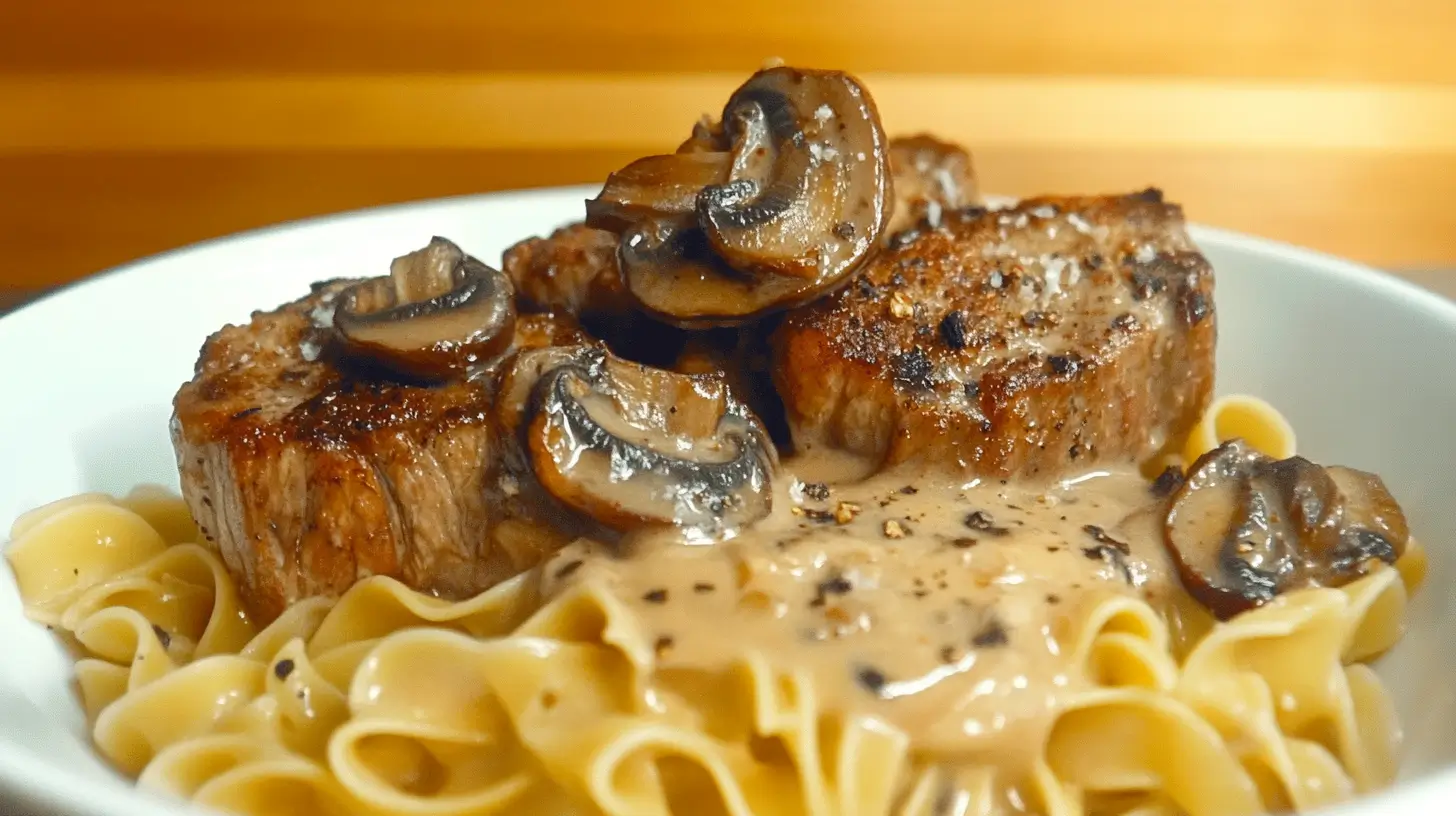 Pork Chops with Cream of Mushroom and Noodles