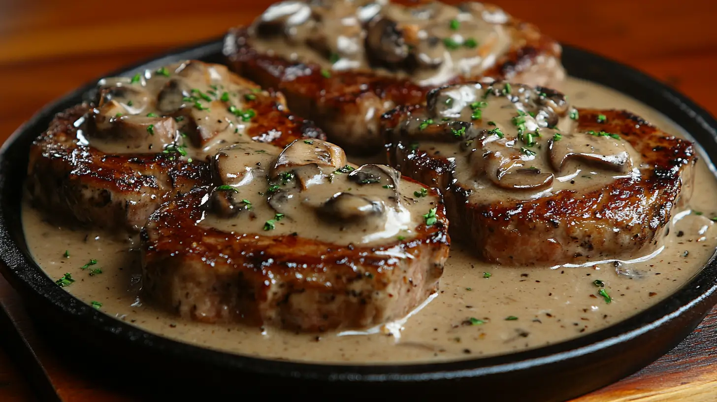 Calories in Pork Chops Cooked in Creamy Mushroom Sauce