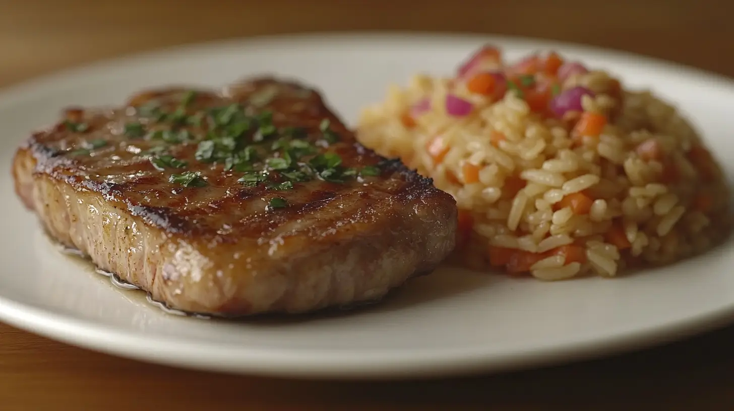 Calories in Pork Chops Served with Rice and Veggies