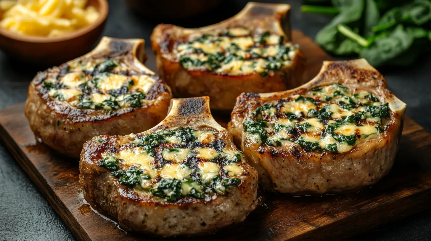 Calories in Stuffed Pork Chops with Cheese and Spinach
