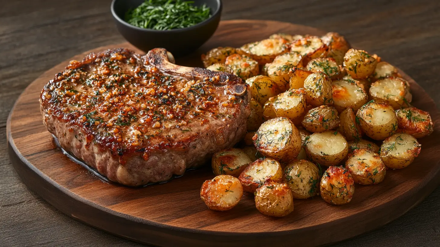 German Pork Chops with Garlic Butter and Dill Potatoes