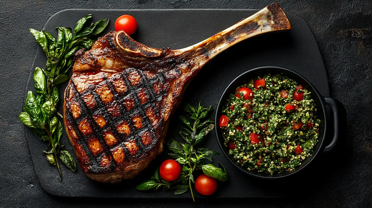 Grilled Pork Chops with Tabbouleh and Tahini Sauce