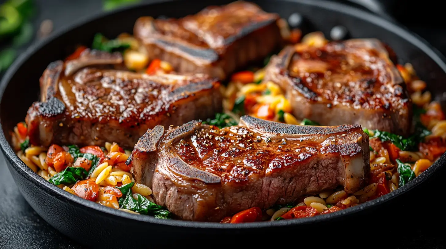 Italian Pork Chops with Spinach and Tomato Orzo