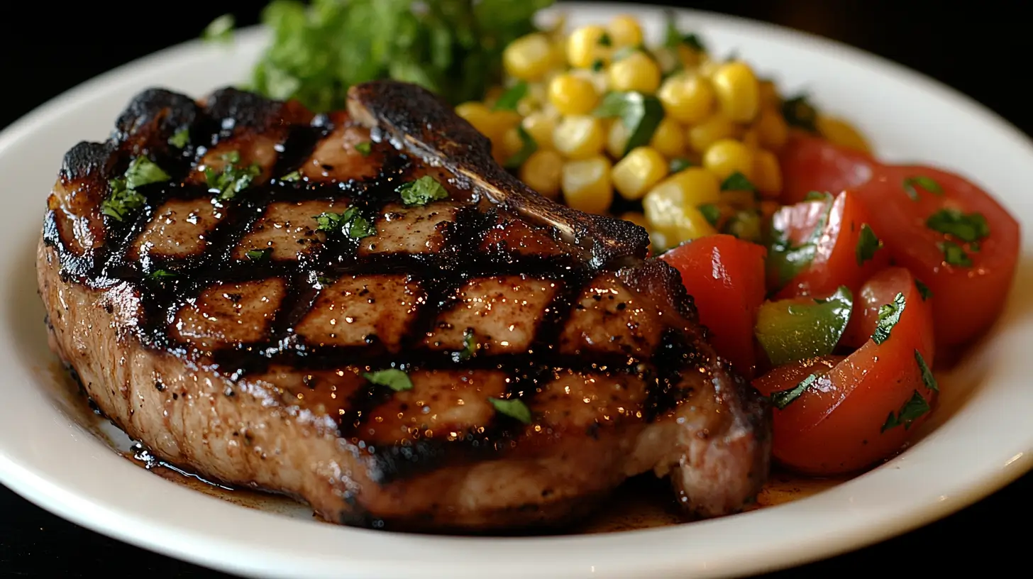 Jerk-Marinated Pork Chops with Sweet Corn and Okra