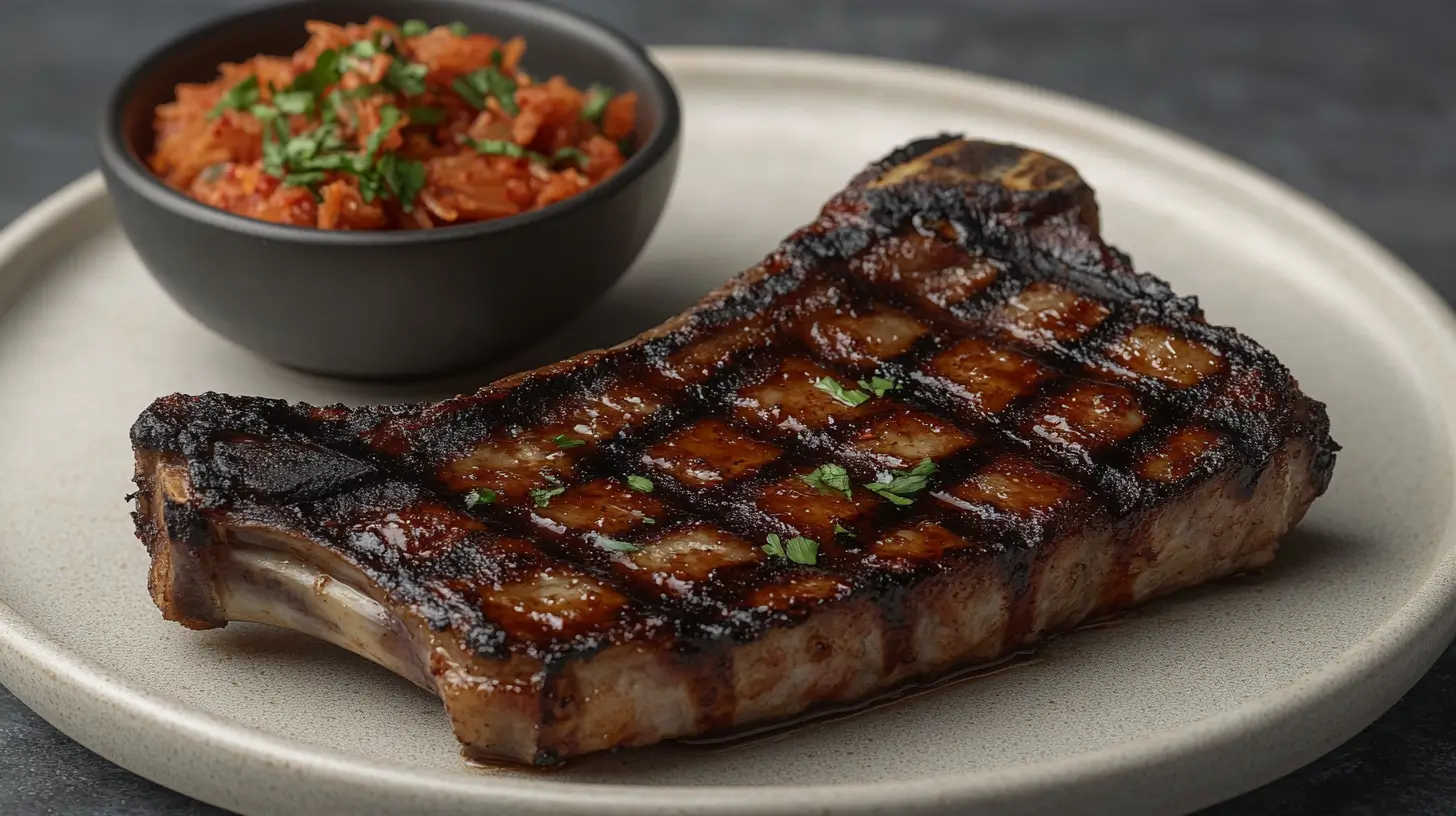 Korean BBQ Pork Chops with Kimchi Slaw
