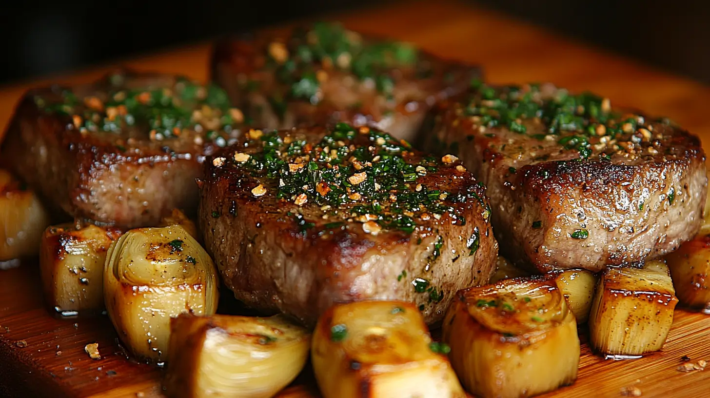 Pork Chops with Basil Pesto and Grilled Artichoke Hearts