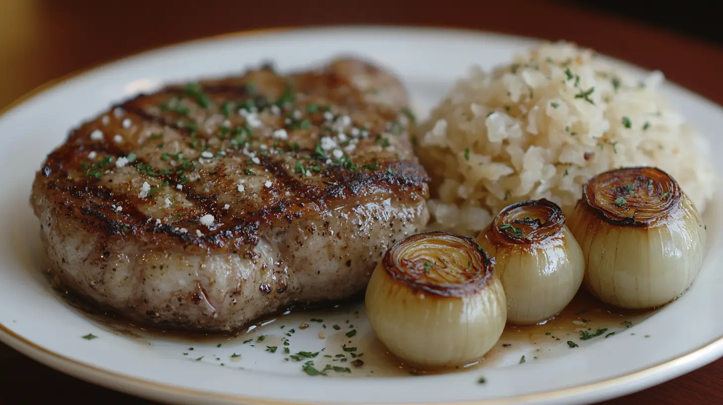 Pork Chops with Beer Braised Onions and Sauerkraut