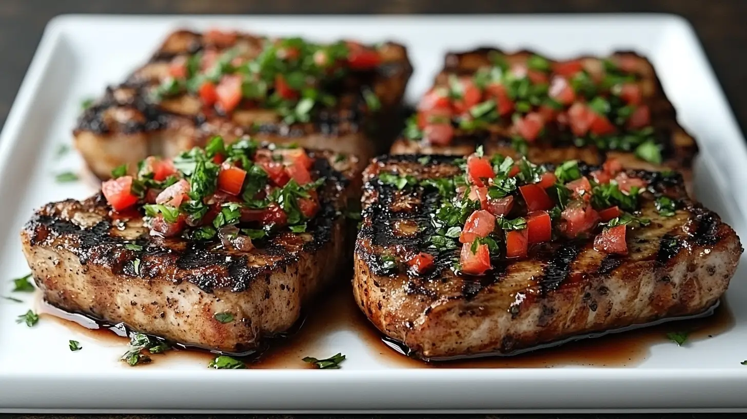 Pork Chops with Bruschetta Topping and Balsamic Glaze