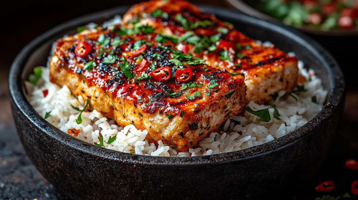Pork Chops with Caribbean Curry Sauce and Rice