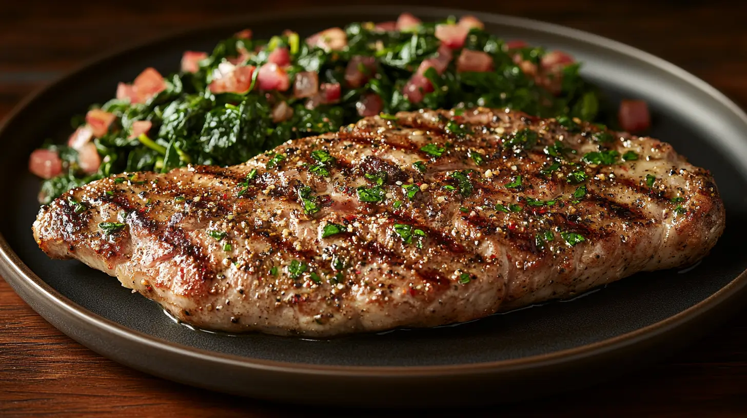 Pork Chops with Garam Masala and Sautéed Spinach