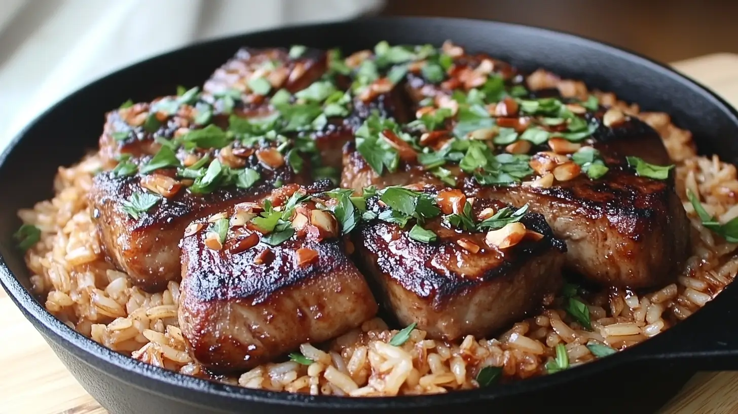 Pork Chops with Garlic Butter and Italian Herb Rice
