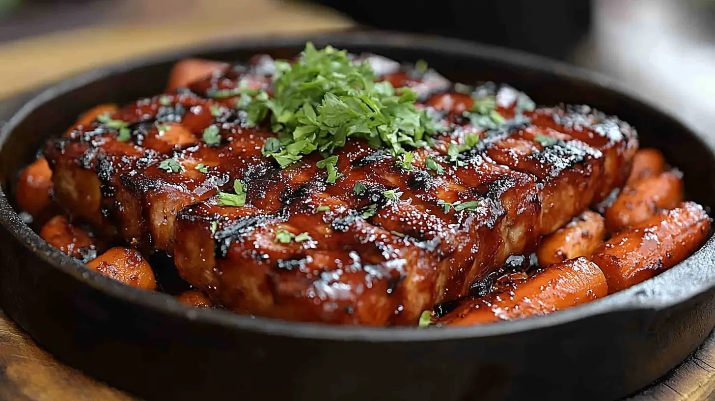 Pork Chops with Passionfruit Glaze and Roasted Carrots